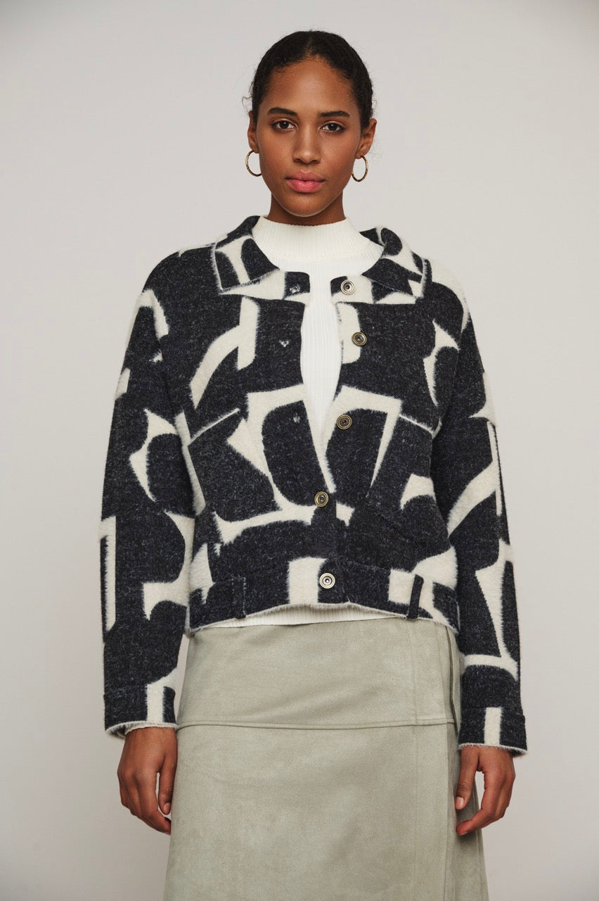 Short Boxy Jacket | Black White