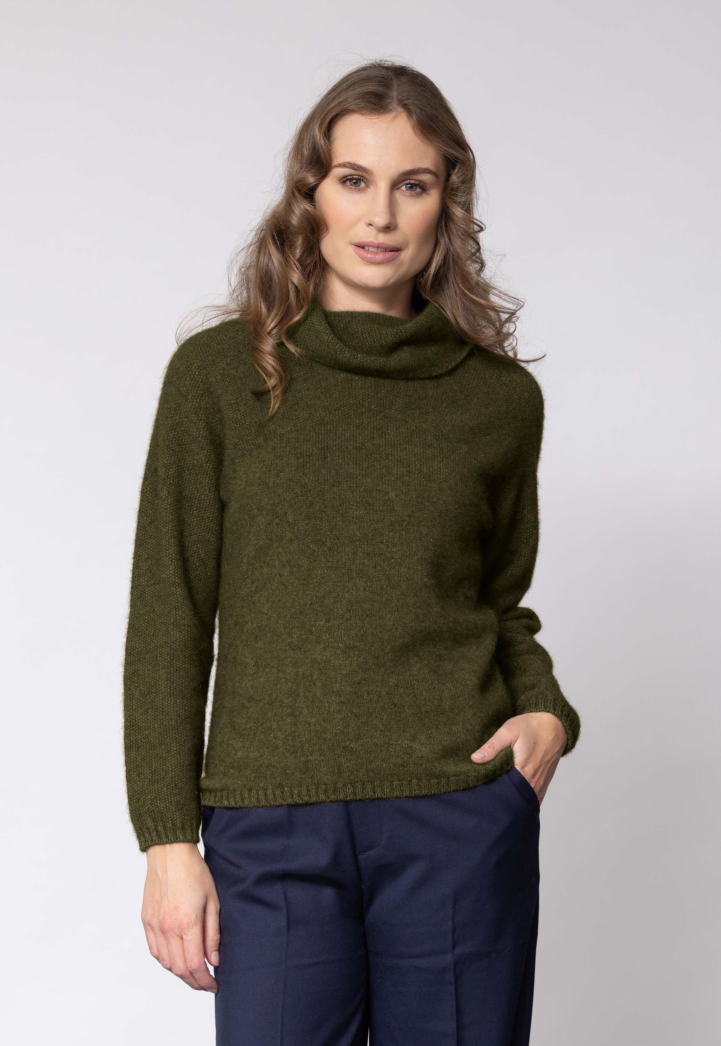 Moss Stitch Cowl Neck Sweater | Avoka