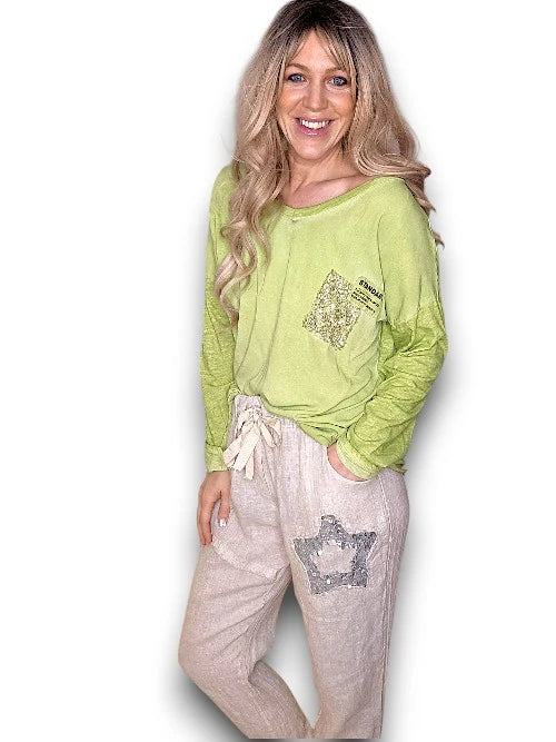Lime sequin Long Sleeve Tee