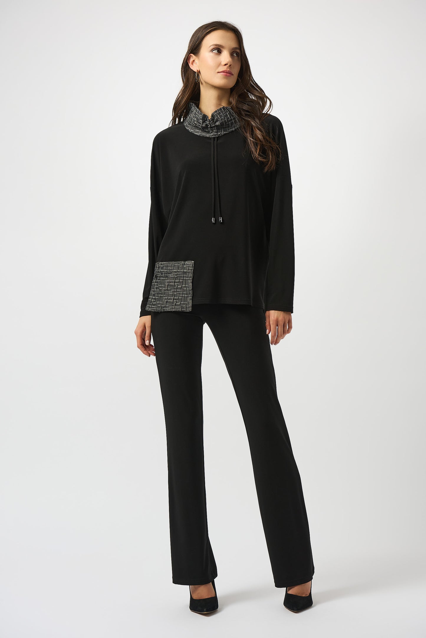 Silky Knit & Novelty Boxy Top | Black