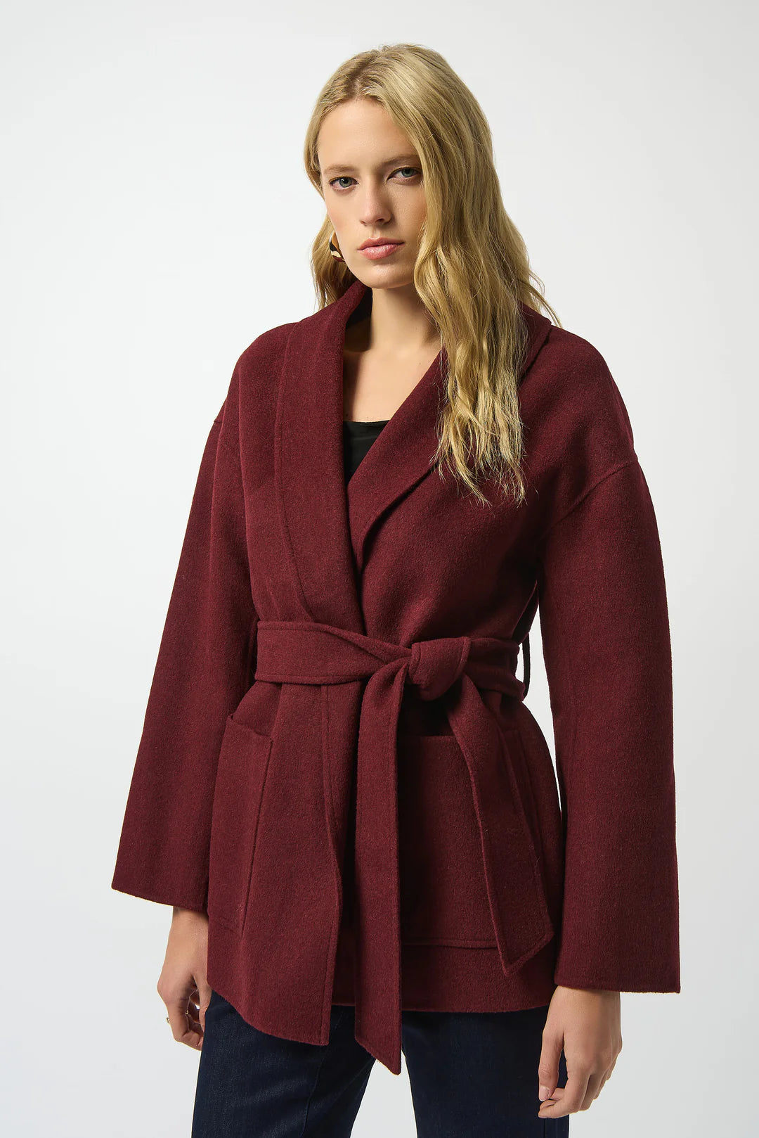 Wool Blend TieBelted Coat | Merlot
