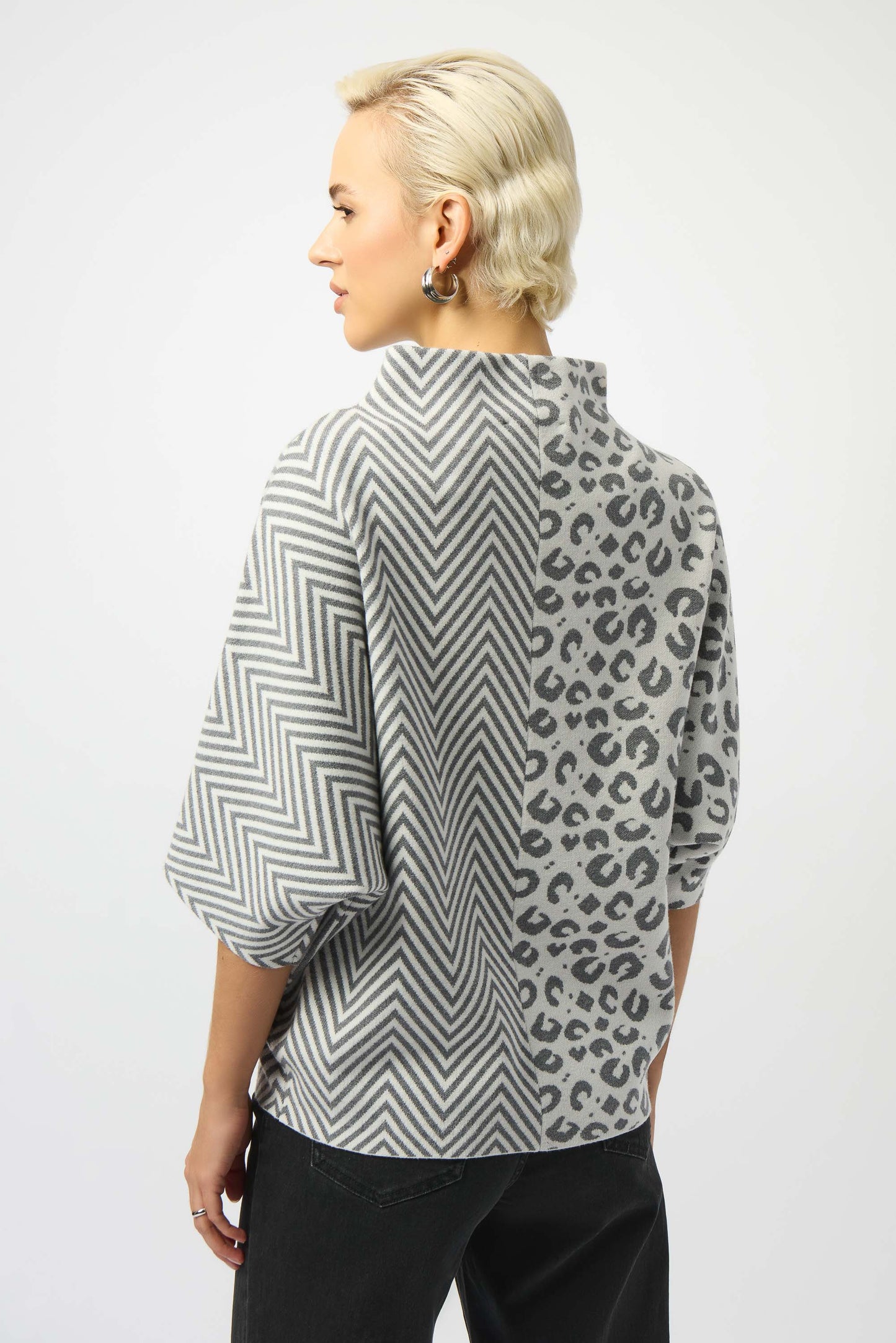 Jacquard Knit Mixed Print Boxy Sweater | Vanilla/Grey