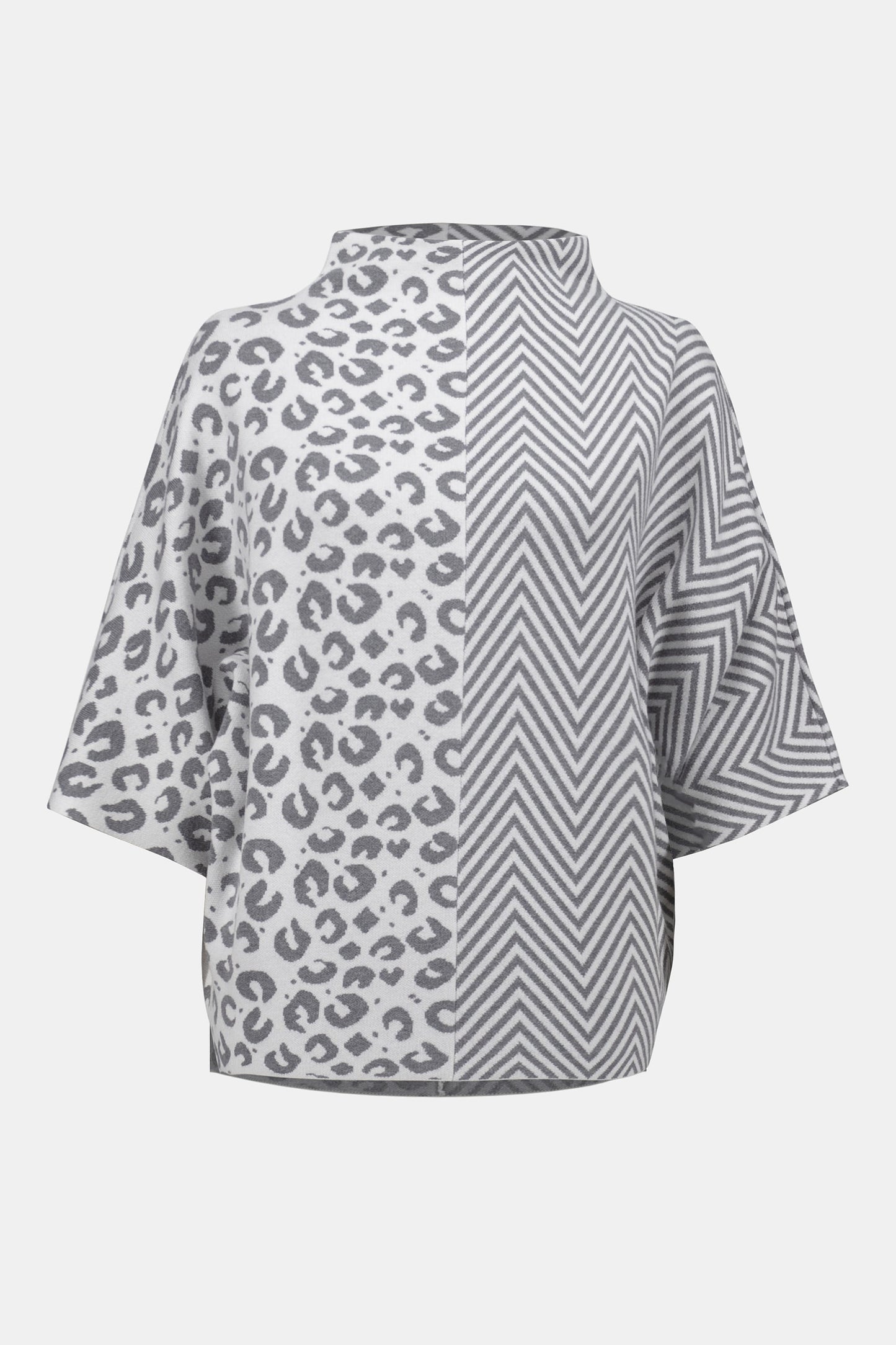 Jacquard Knit Mixed Print Boxy Sweater | Vanilla/Grey