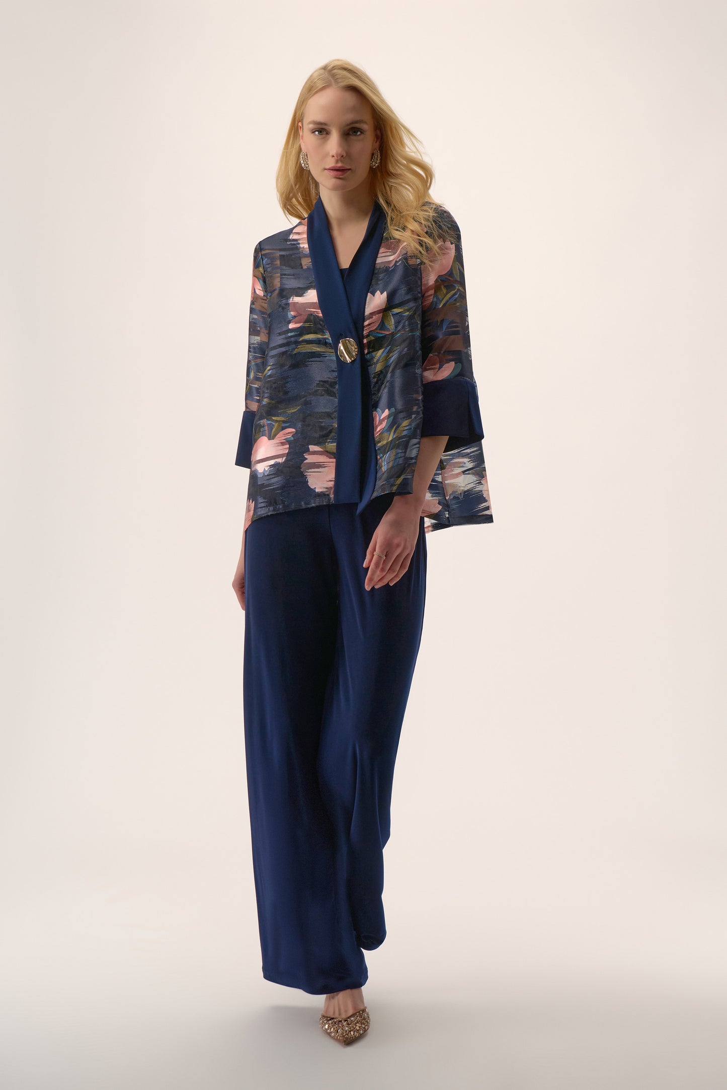 Jacquard Organza Print Swing Jacket | Midnight Blue/Multi