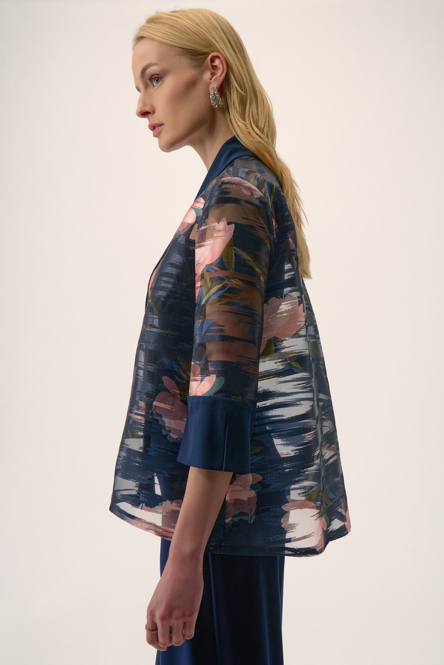 Jacquard Organza Print Swing Jacket | Midnight Blue/Multi