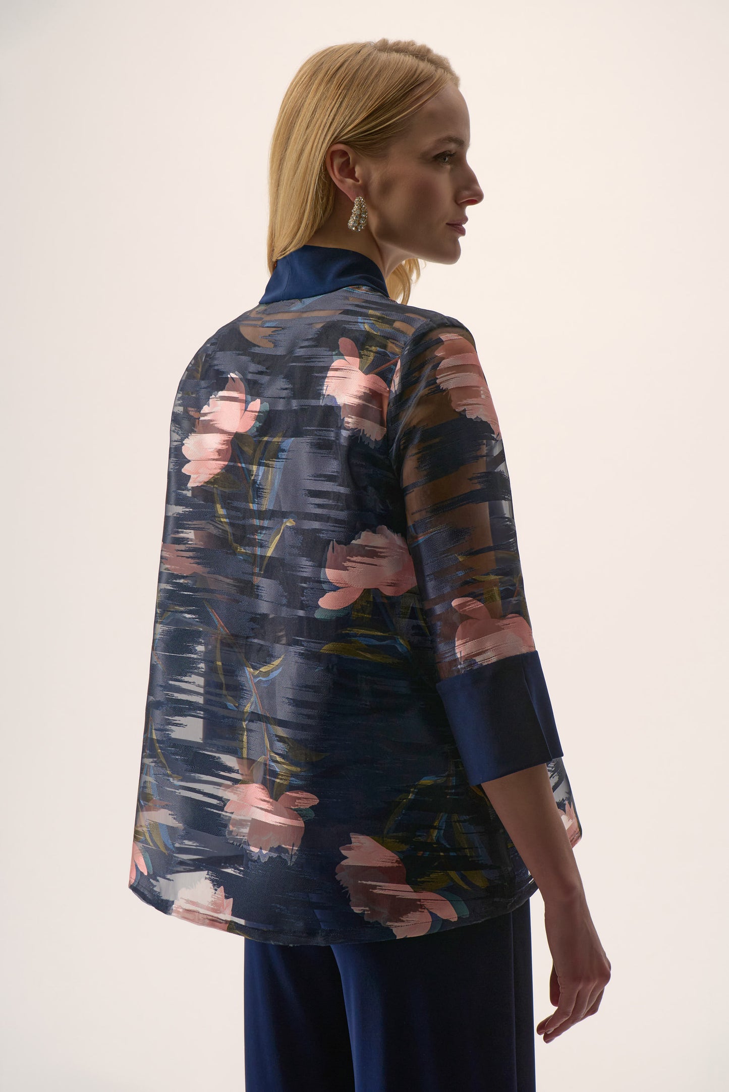 Jacquard Organza Print Swing Jacket | Midnight Blue/Multi
