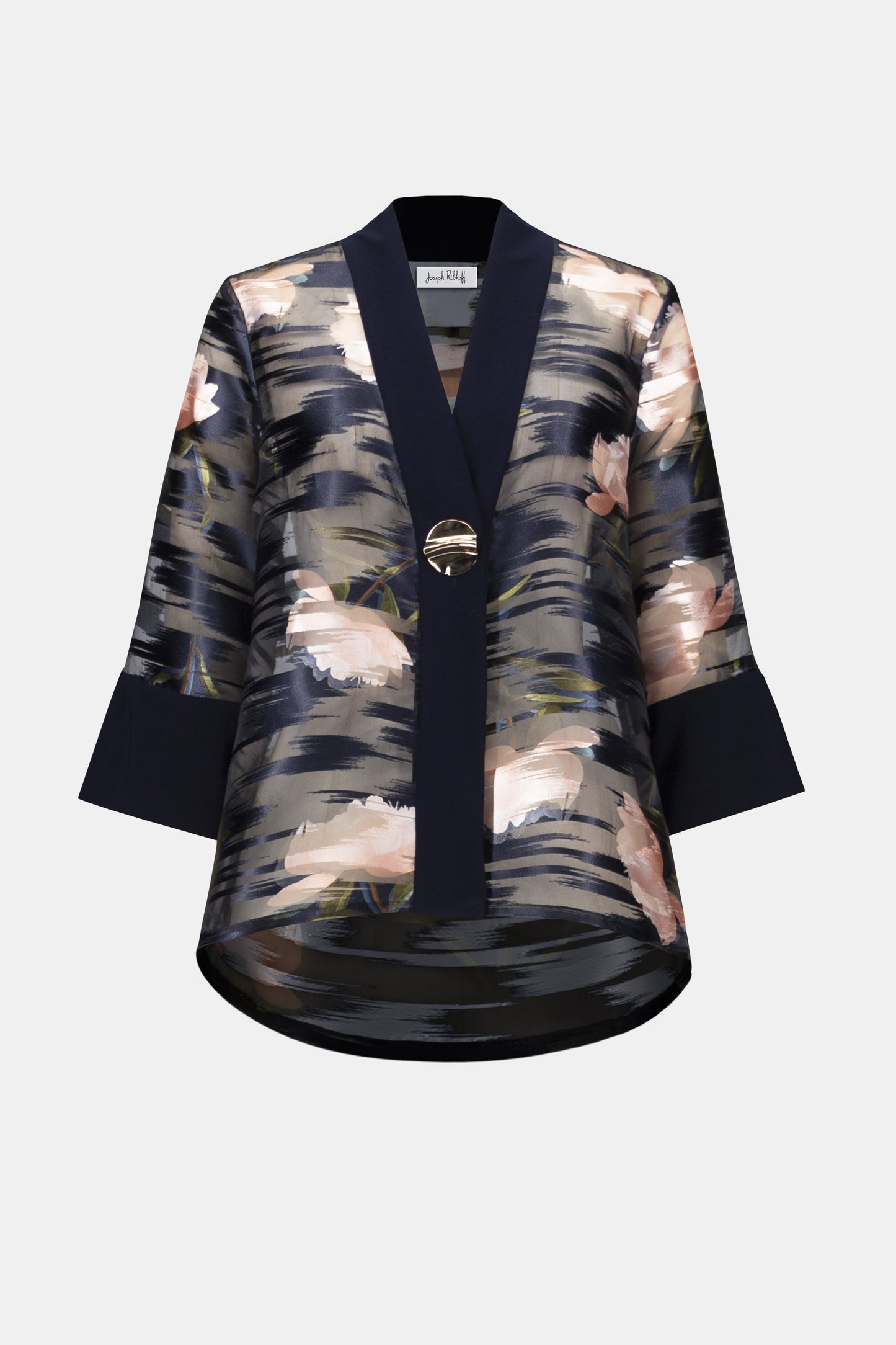 Jacquard Organza Print Swing Jacket | Midnight Blue/Multi