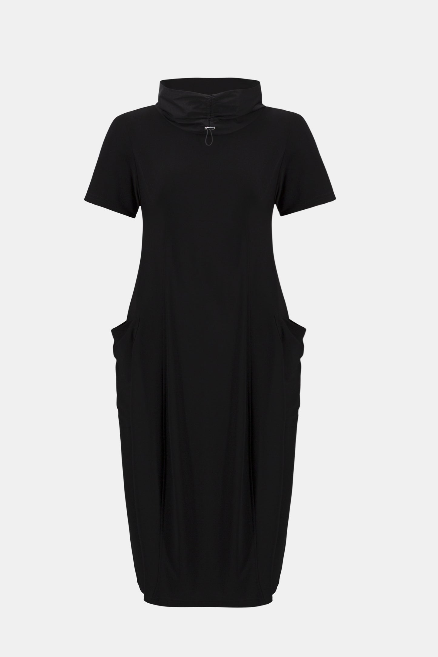 Silky Knit Cocoon Dress With Memory Funnel Collar | Black