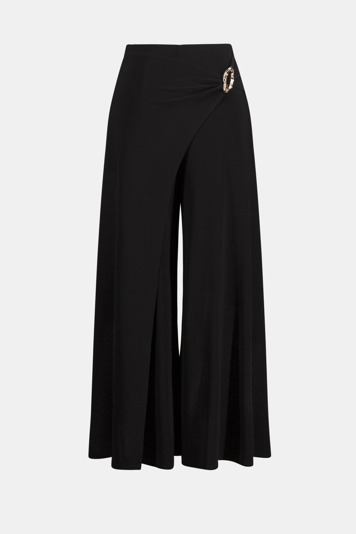 Silky Knit Culotte Pants With Buckle Detail | Black
