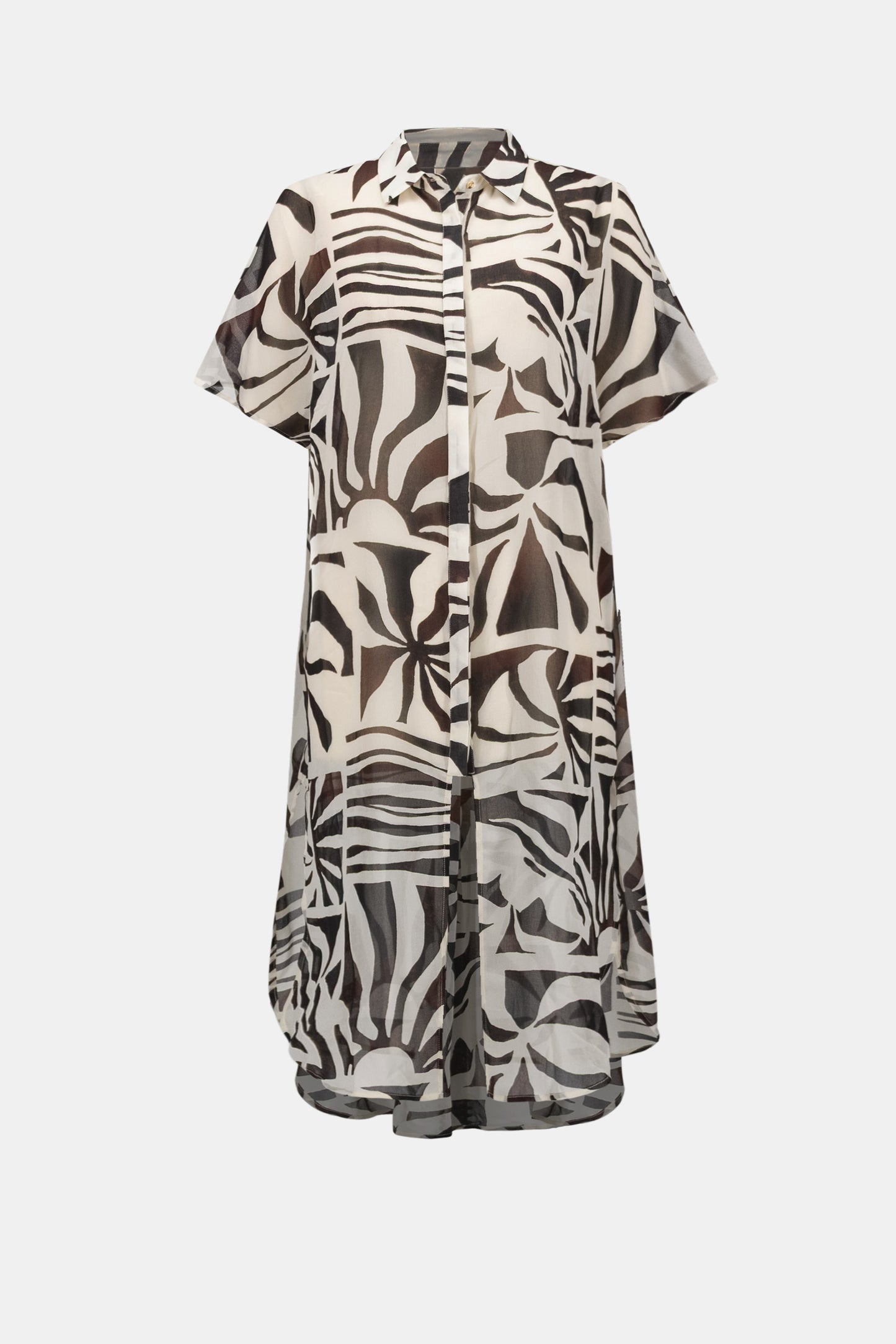 Chiffon Tropical Print Straight Blouse | Beige/Multi