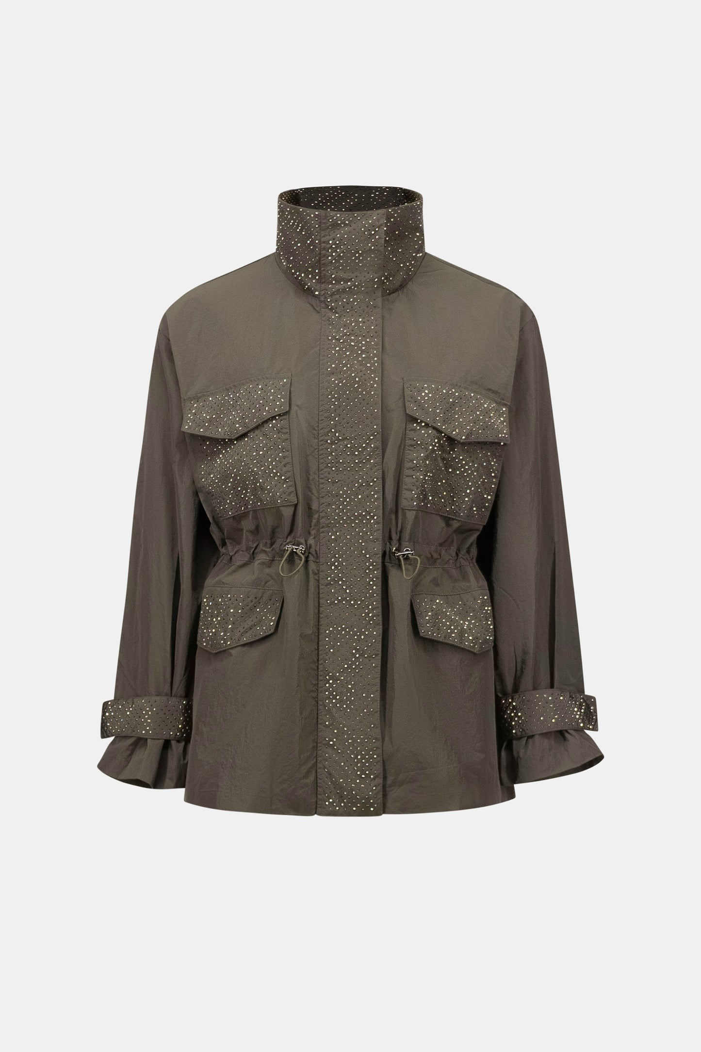 Nylon Mock-Neck Embellished Jacket | Avocado