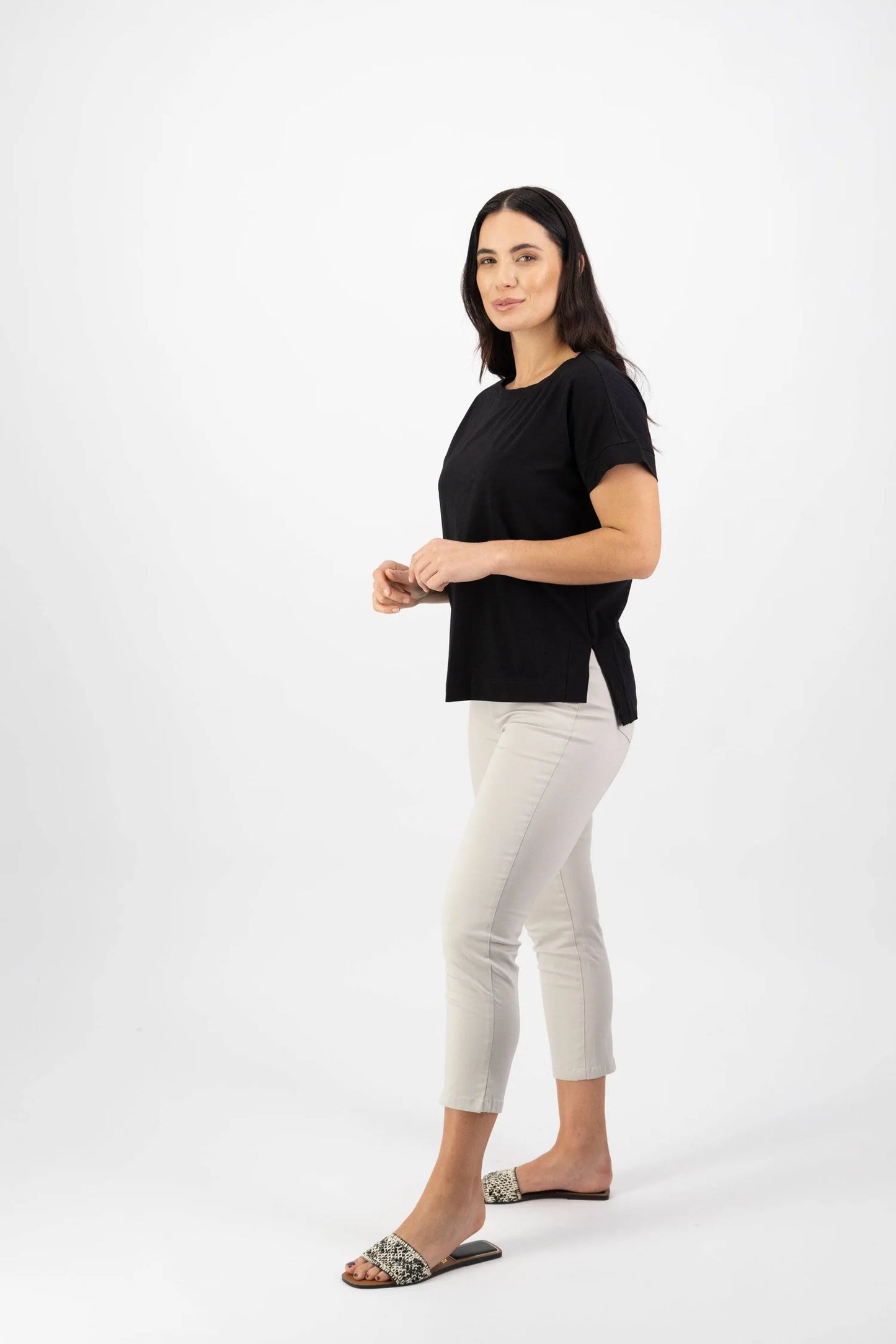 Drop Sleeve Tee Top | Black