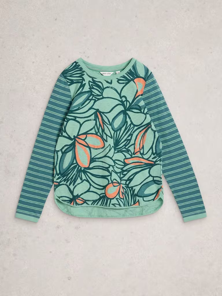 Clara Long Sleeve Tee | Teal Print