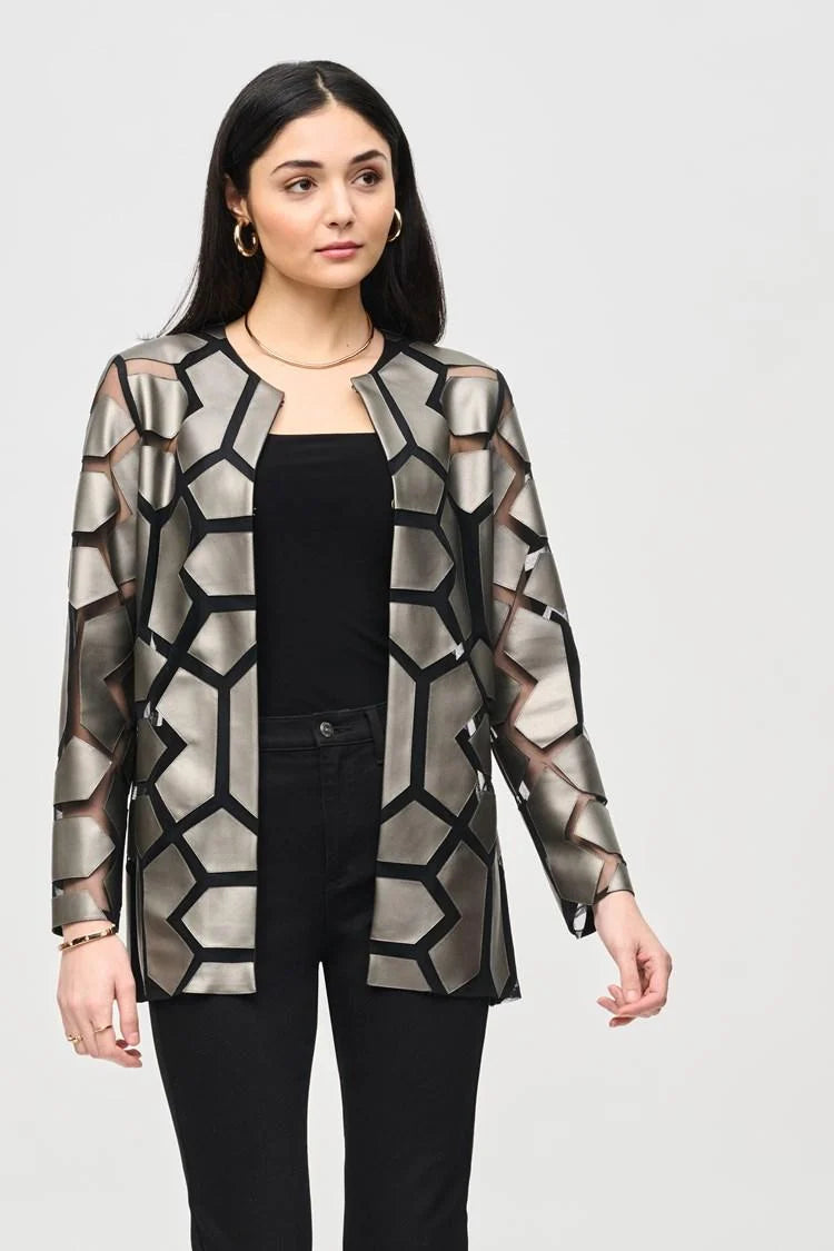 Laser Cut Leatherette Mesh Jacket