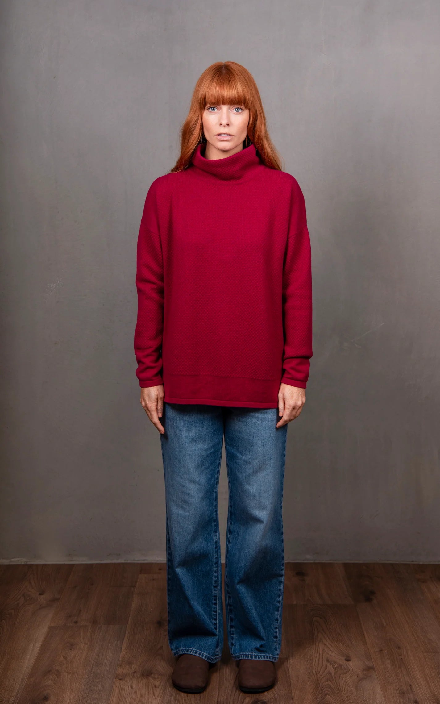 Ball Stitch High Crew Pullover | Cassis