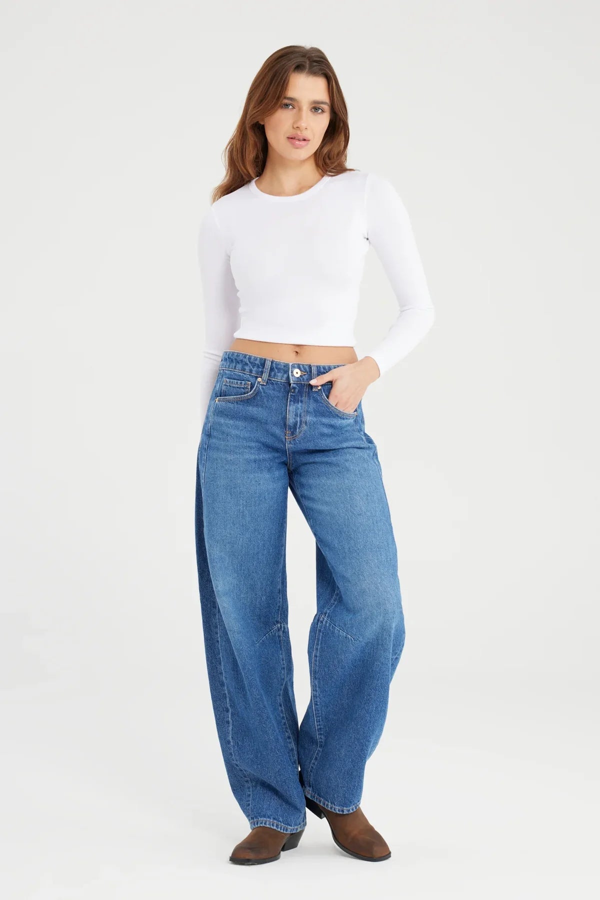 Clara Full length Balloon Jean | Medium Blue