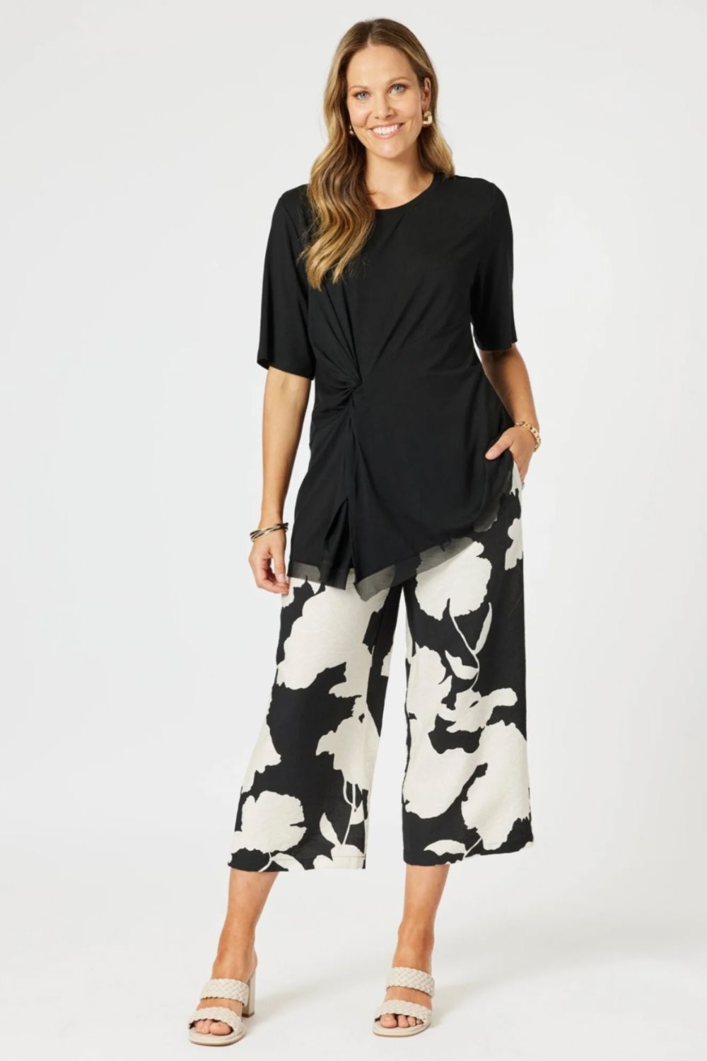 Barcelona Wide Leg Pant | Black/Natural