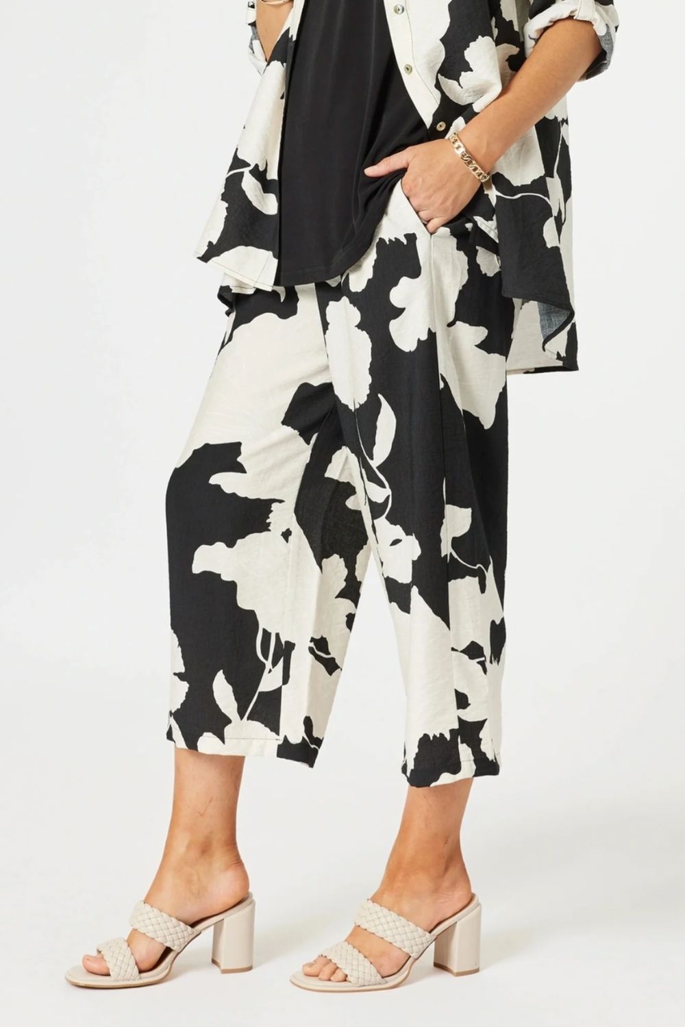 Barcelona Wide Leg Pant | Black/Natural