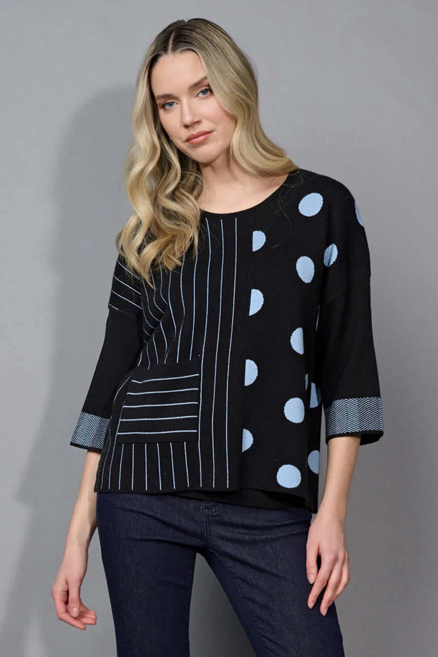 Stripe Polka Dot Top | Slate Blue Multi