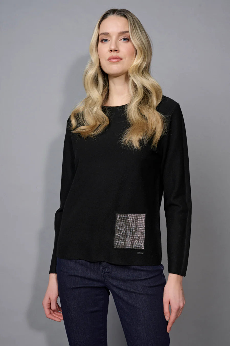 Rhinestone Pocket Top | Black