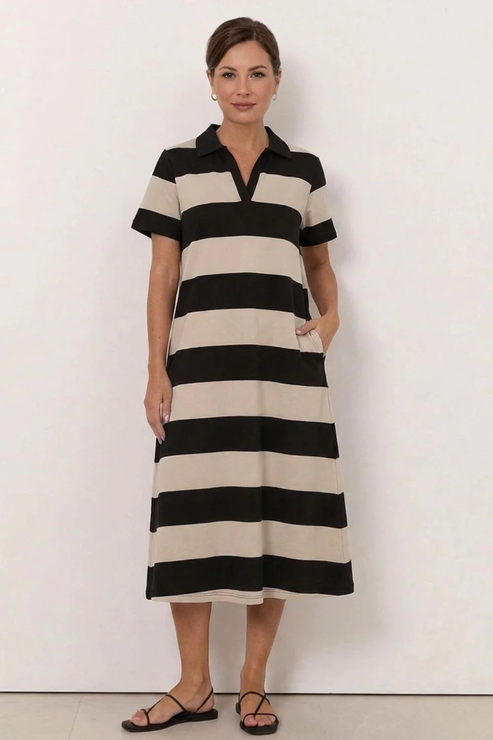 Polo Stripe Dress | Black Natural