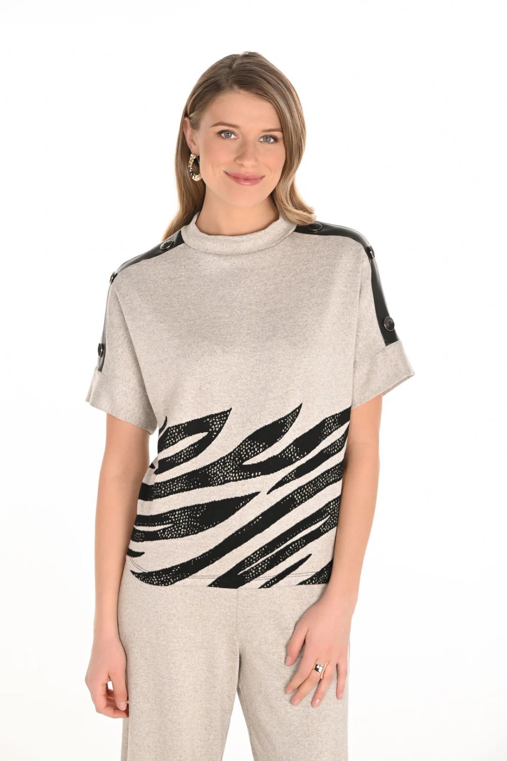 Zebra Knit Top | Black/Beige