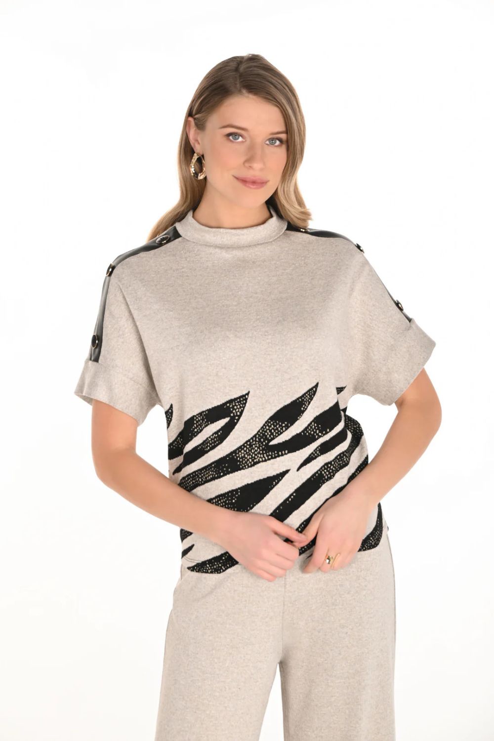 Zebra Knit Top | Black/Beige
