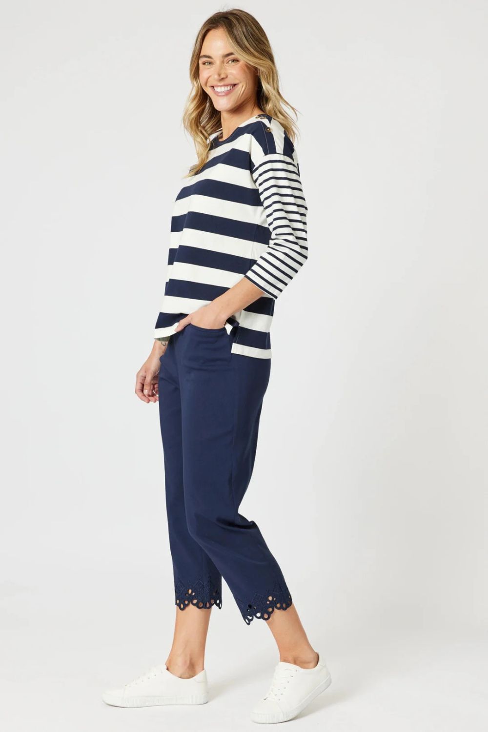 Mixed Stripe Top | Navy/White