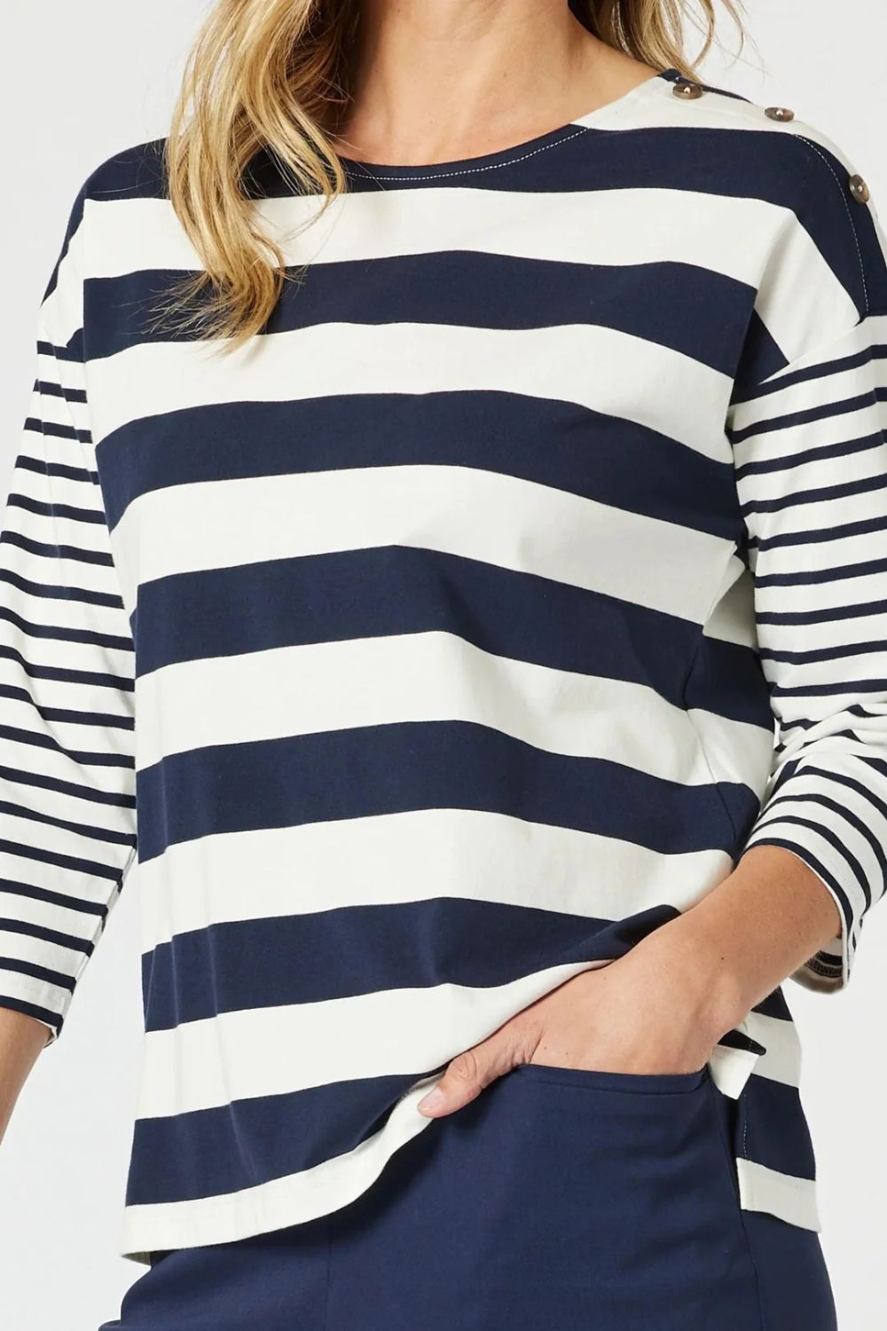 Mixed Stripe Top | Navy/White