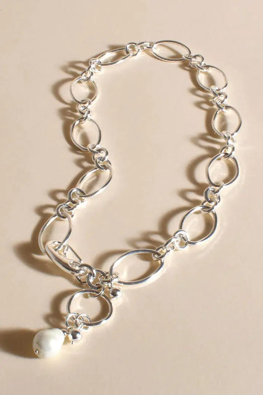 Jenkins Pearl Ball Drop Necklace |Silver-Adorne-Shop 12 Bendigo