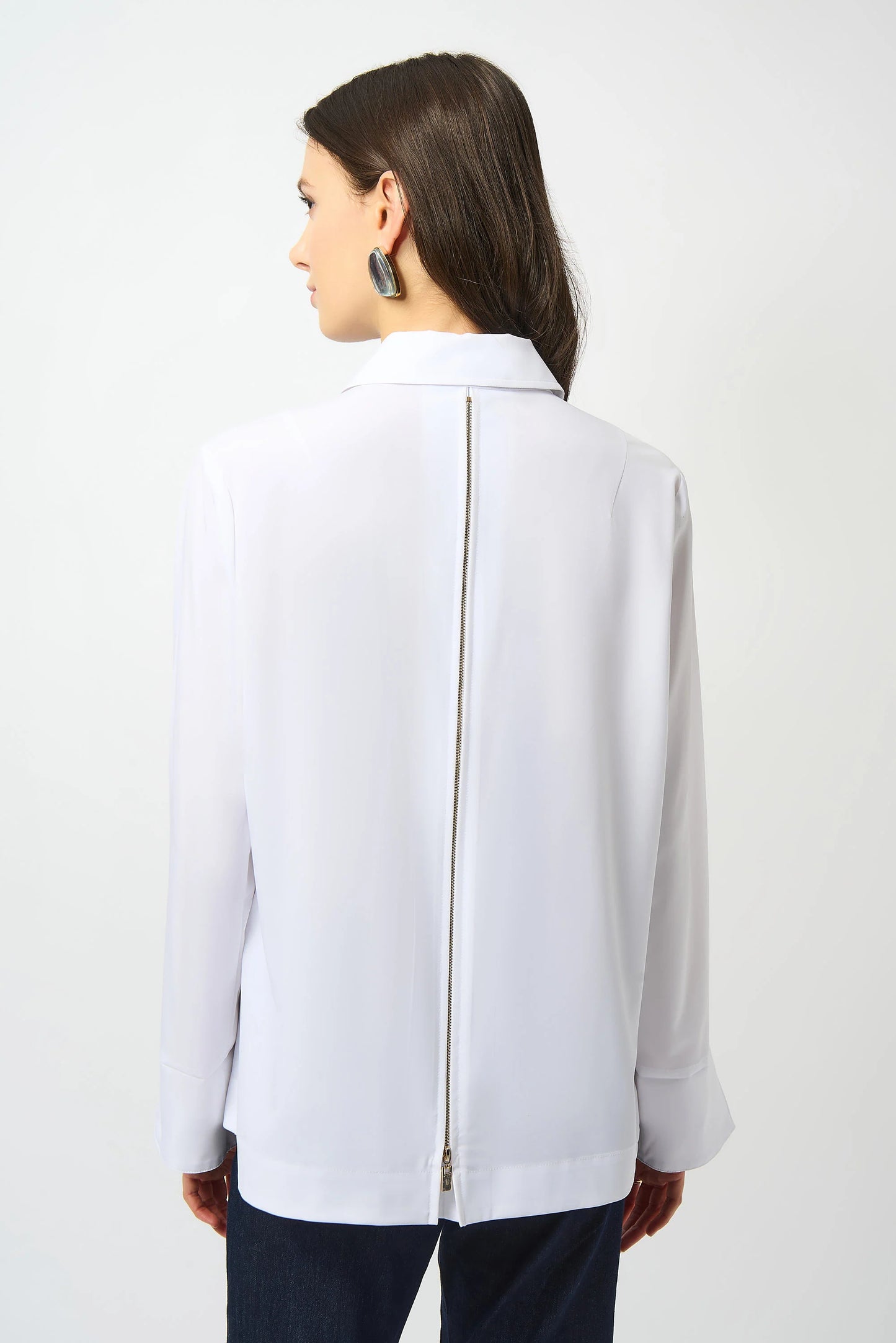Stretch Zipper Back Boxy Shirt | Optic White