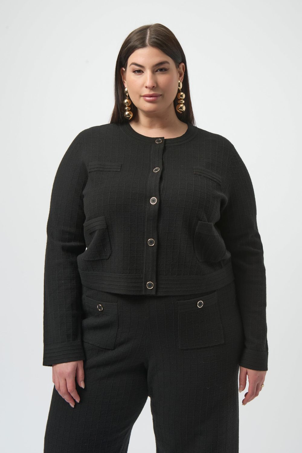 Crew Neck Button-Front Jacket | Black
