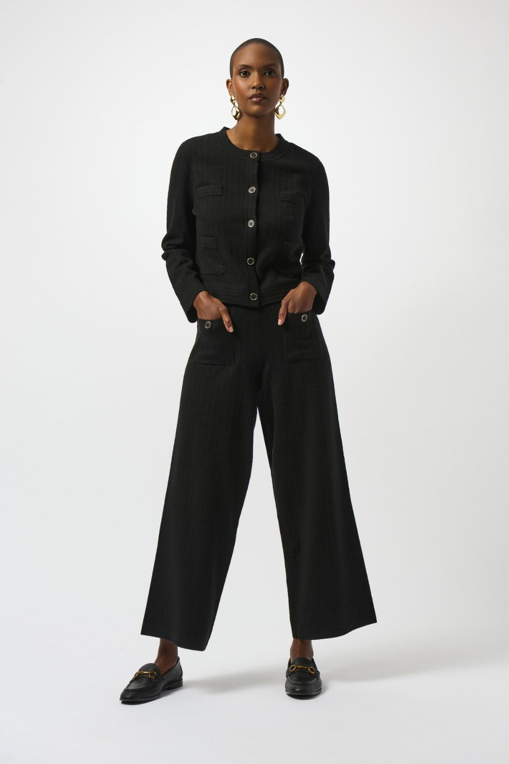 Crew Neck Button-Front Jacket | Black