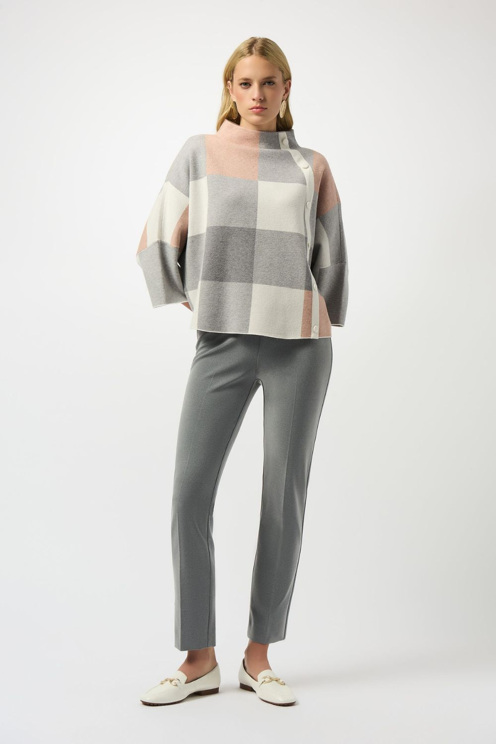 Plaid Jacquard Sweater Knit Top | Rose/Multi
