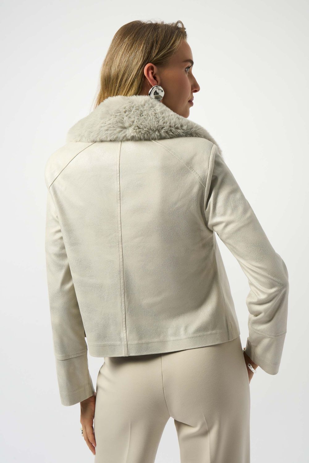 Foiled Suede Swing Jacket with Faux Fur Collar | Moonstone