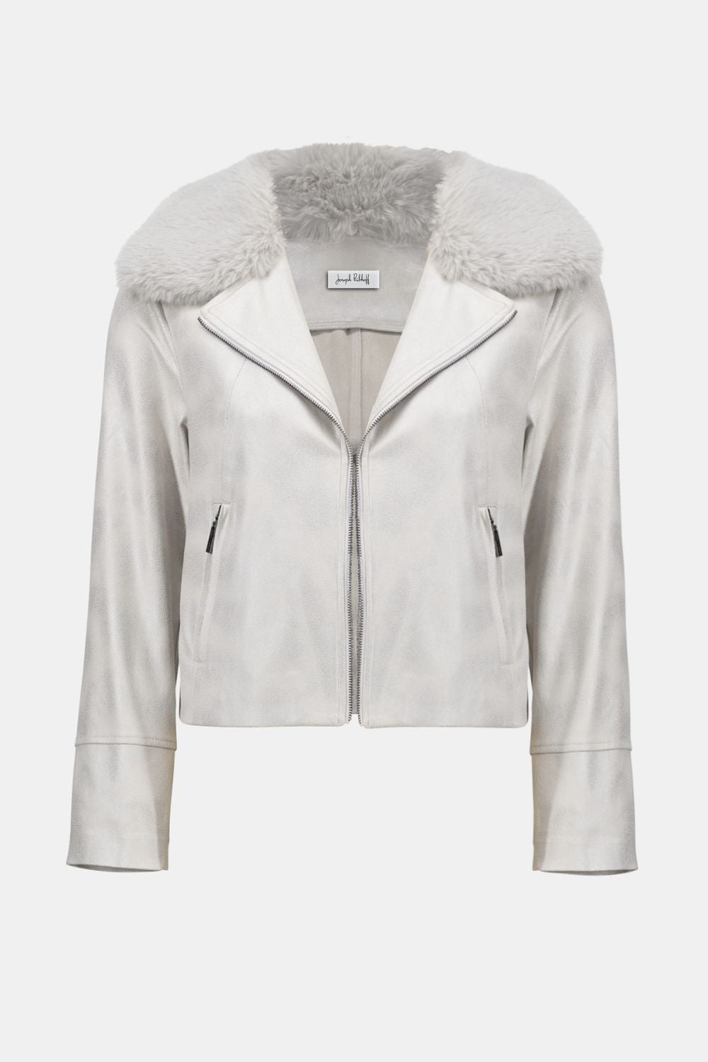 Foiled Suede Swing Jacket with Faux Fur Collar | Moonstone