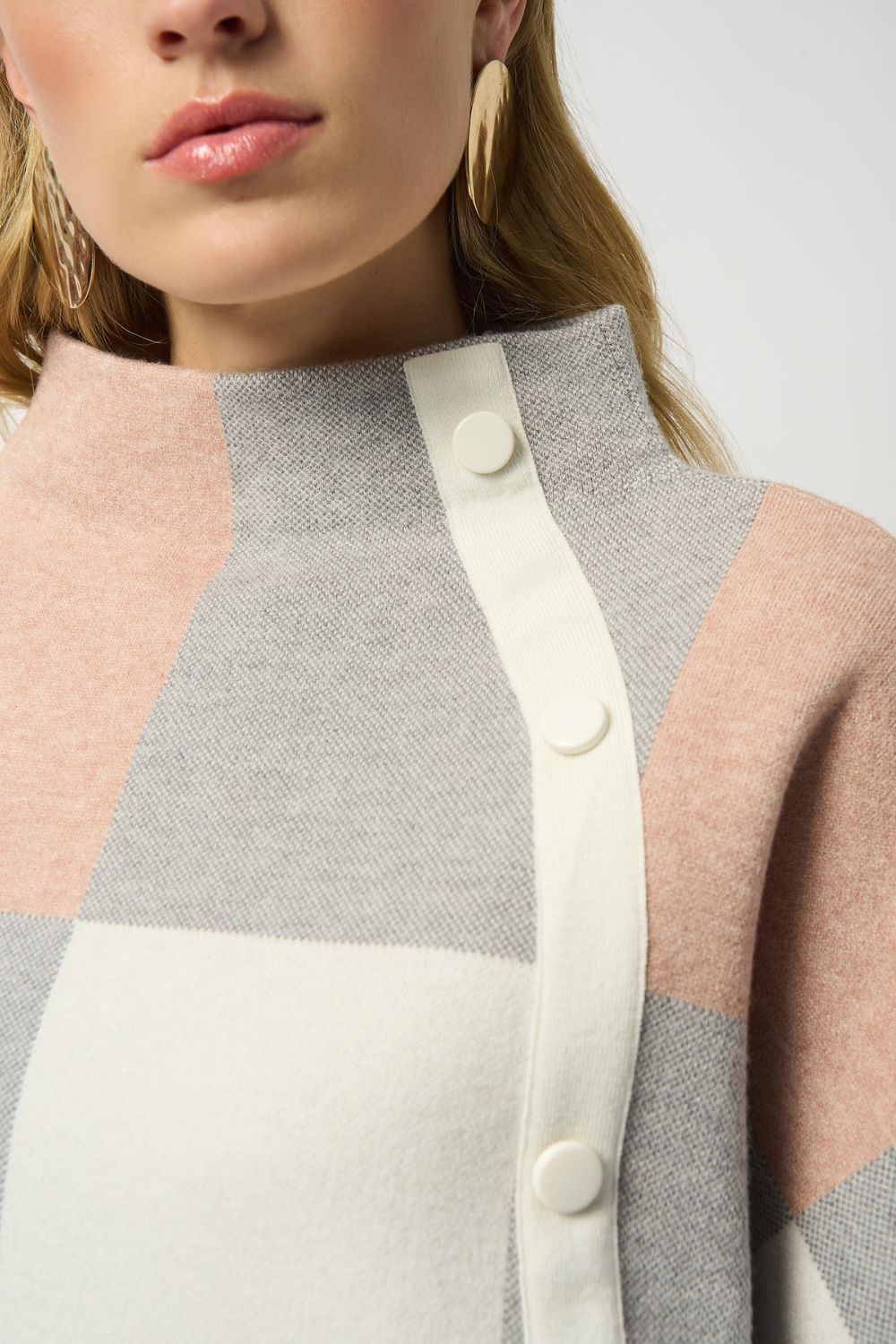 Plaid Jacquard Sweater Knit Top | Rose/Multi