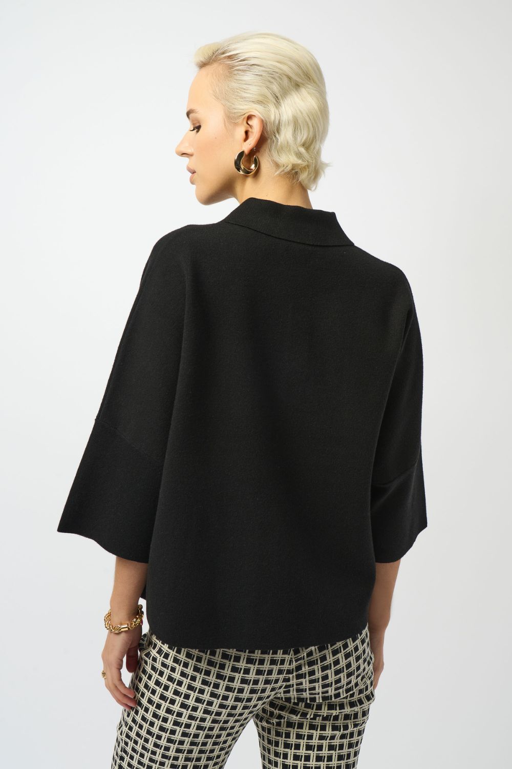 Boxy Sweater Knit With Polo Collar | Black