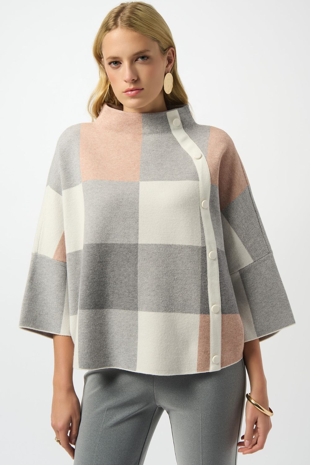 Plaid Jacquard Sweater Knit Top | Rose/Multi