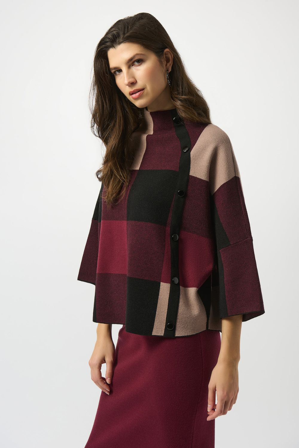 Plaid Jacquard Sweater Top | Merlot/Multi