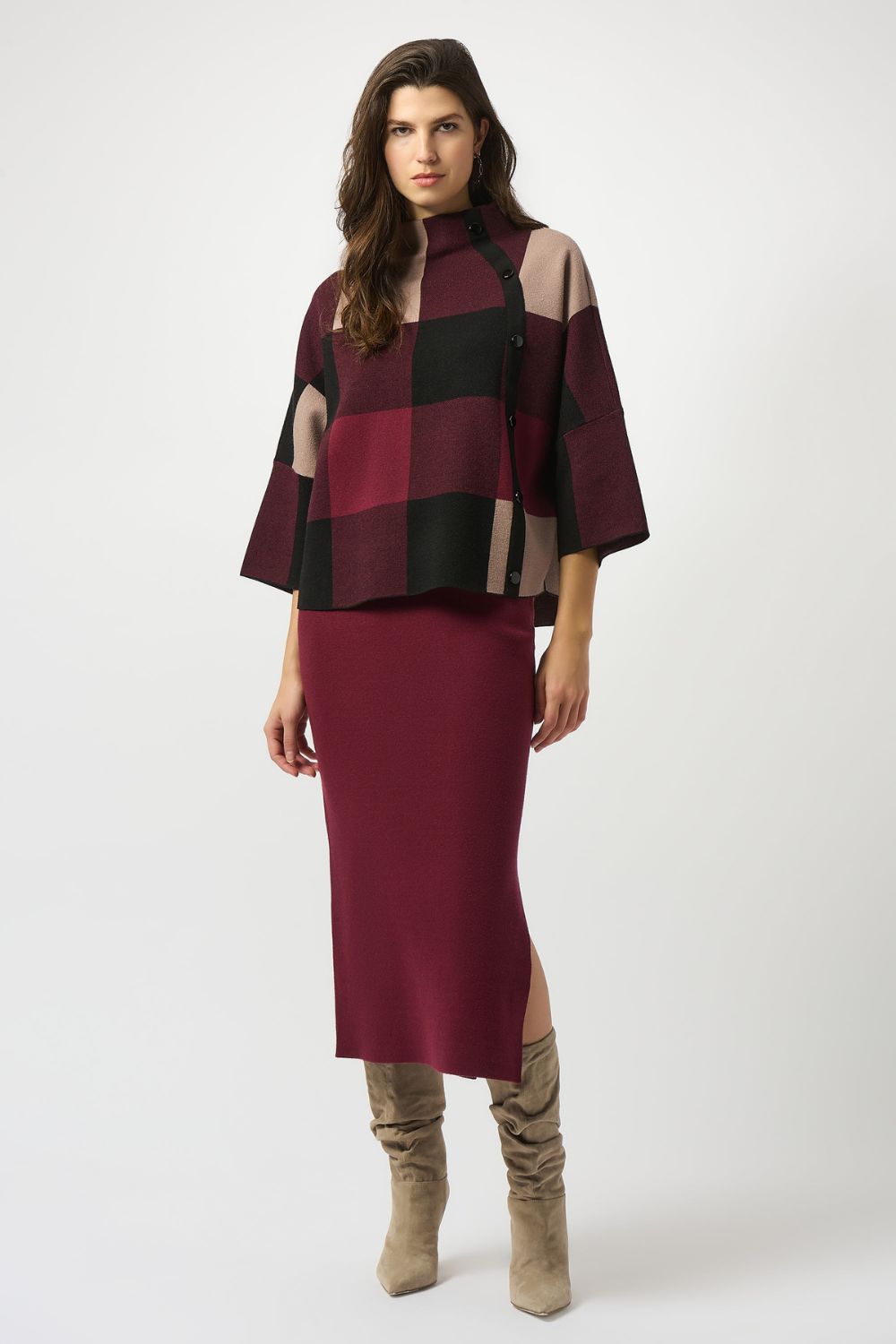 Plaid Jacquard Sweater Top | Merlot/Multi
