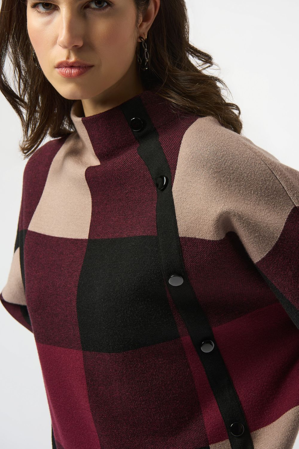 Plaid Jacquard Sweater Top | Merlot/Multi