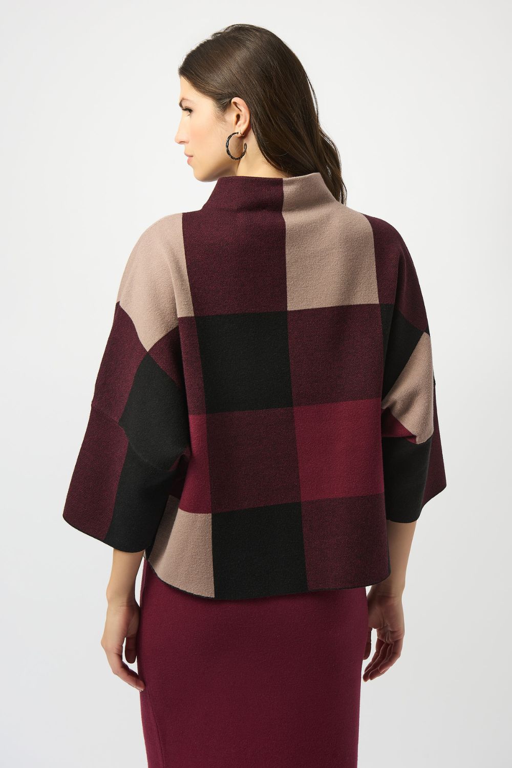 Plaid Jacquard Sweater Top | Merlot/Multi