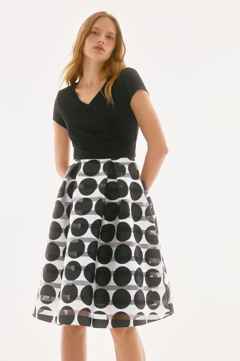 Novelty Dot Full Skirt Dress | Black/Vanilla
