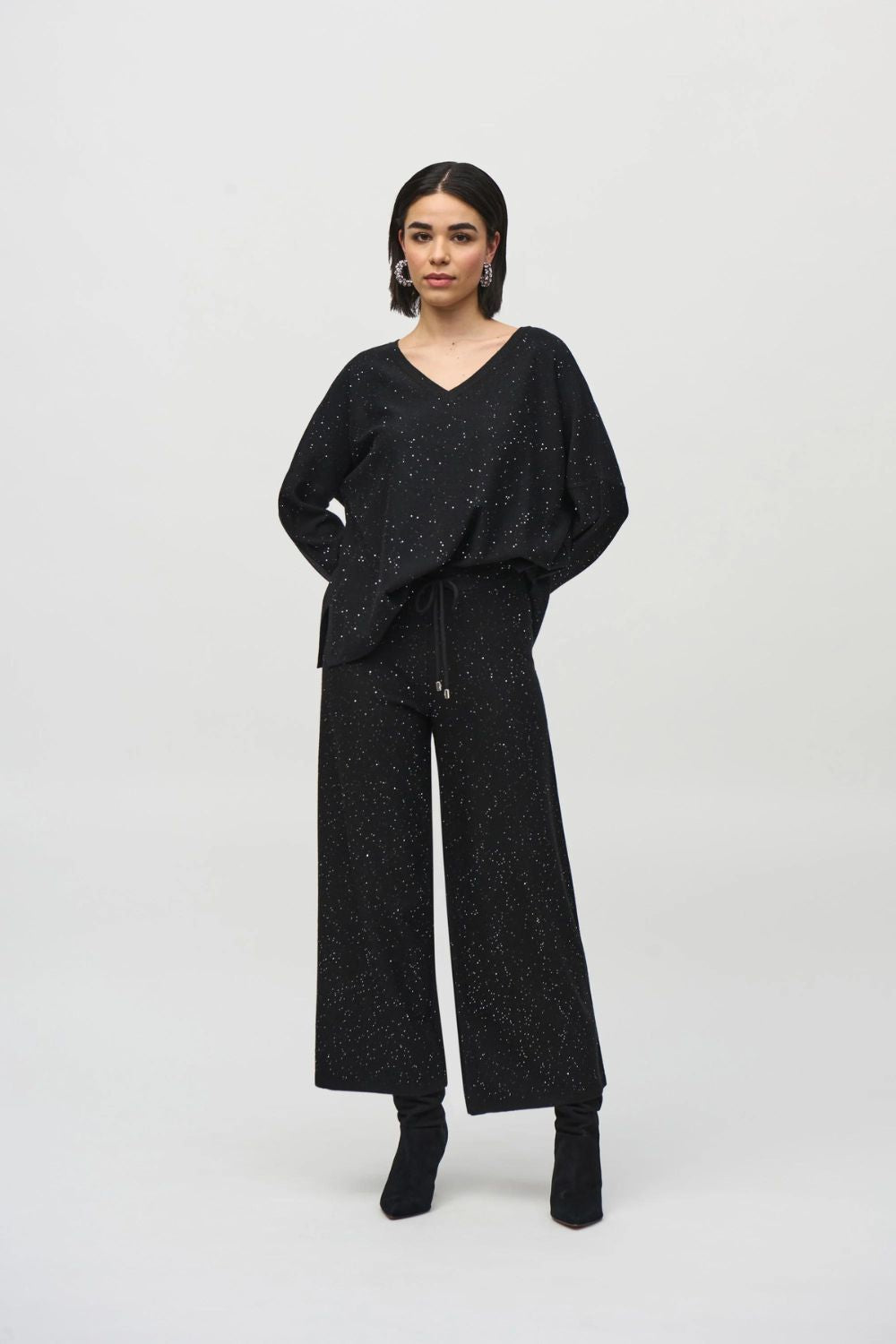Joseph Ribkoff Sequined Sweater Knit Culotte Pants | Black_Shop 12