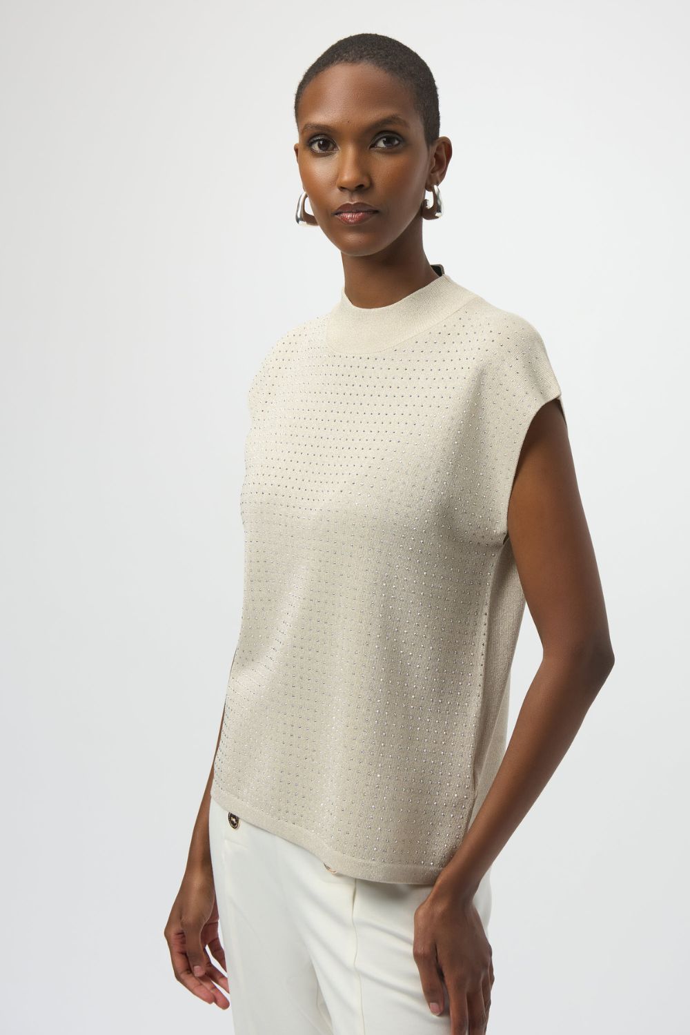 Sleeveless Knit Pullover with Detail | Birch/Silver