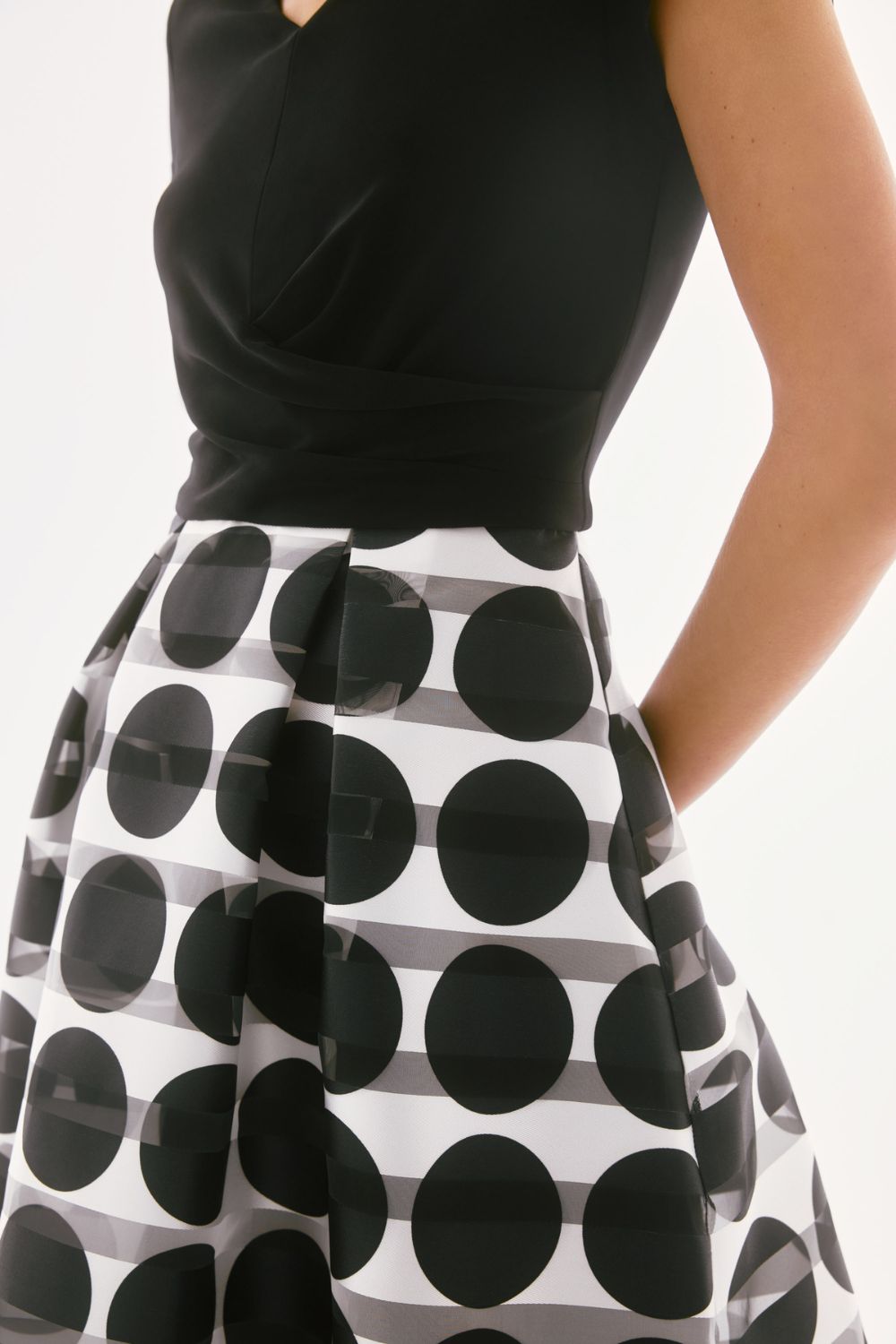 Novelty Dot Full Skirt Dress | Black/Vanilla