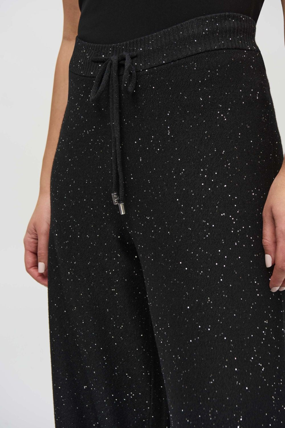Joseph Ribkoff Sequined Sweater Knit Culotte Pants | Black_Shop 12