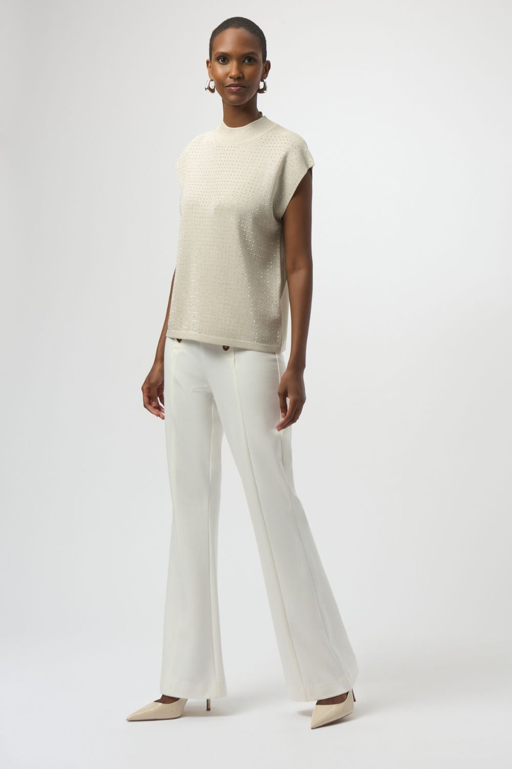 Sleeveless Knit Pullover with Detail | Birch/Silver
