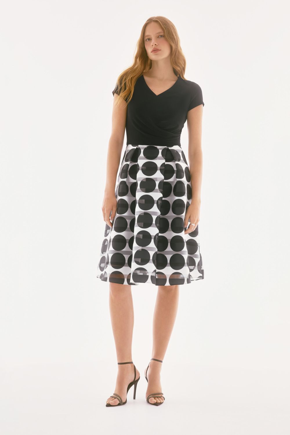 Novelty Dot Full Skirt Dress | Black/Vanilla